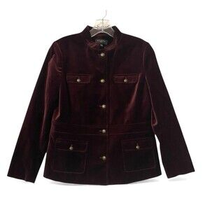Talbots Velvet Blazer Jacket 6P Burgundy Military Style Party Glam Festive